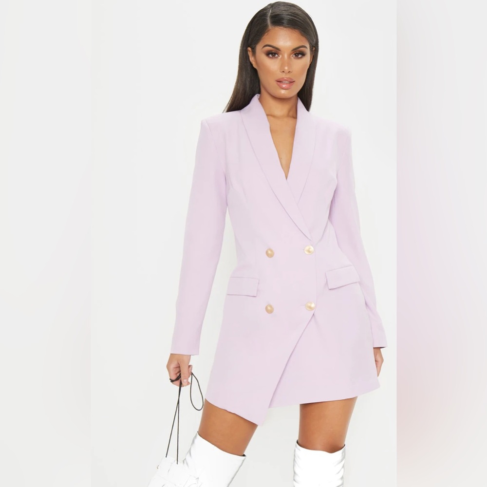Lilac Gold Button Blazer Dress